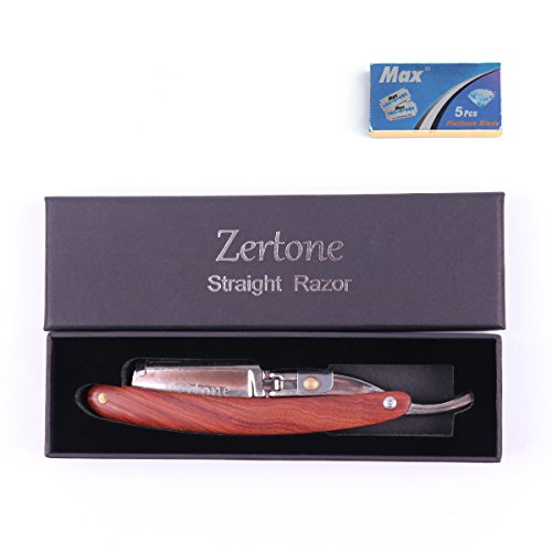 Zertone Straight Edge Razor Natural Wood Scale with 5 Double Edge Blades - Professional and Close Shaving - Manual Shaver, Barber Razor Blade (Aluminum) - Thumbnail 7