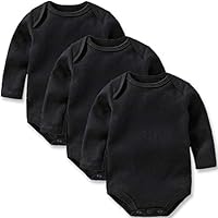 GLEAMING GRAIN 3-Pack Newborn Baby Unisex Onesies One-Piece Long Sleeve Bodysuits,(Black,3M)