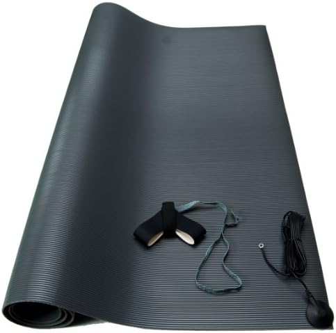 ESDProduct PVC Floor Runner Kit with Heel Grounder and Ground Cord, 1/8" Thick, 8' Length, 4' Width, Gray