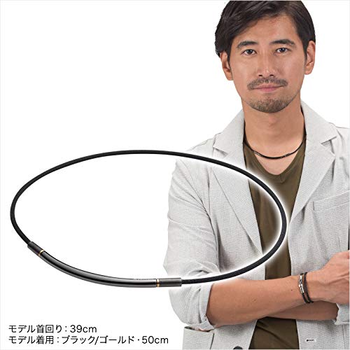 Phiten Necklace RAKUWA Neck Metax Round Stiff Shoulder (Black/Gold