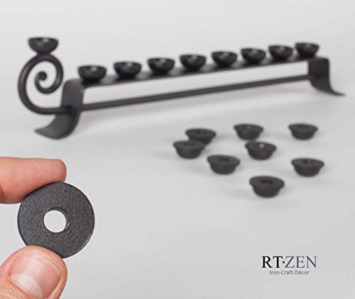 RTZEN Judaica - Wrought Iron Hanukkah Menorah, Handmade, 9 Cups, Israel Décor, for All 8 Nights of Chanukah,(Black) - Thumbnail 5