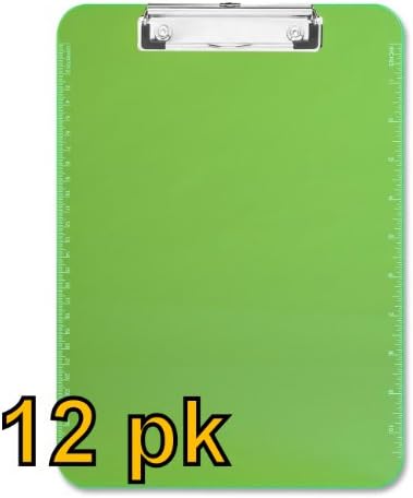 Value Pack of 12 - Low Profile Plastic Clipboards, letter size (Green)