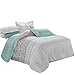 Wake In Cloud - Gray Duvet Cover Set, Reversible with Grey Black Teal Turquoise, Soft Microfiber Bedding with Zipper Closure (3pcs, King Size)