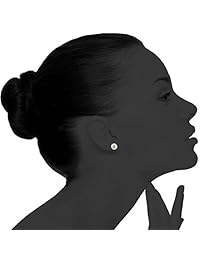 Pavoi - Aretes con imitación de perla blanca, con pasador redondo, de plata de ley bañados en oro 18K