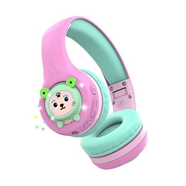 Riwbox-Baosilon-FB-7S-Kids-Headphones-Bluetooth-LED-Light-Up-Bluetooth-Foldable-Headphones-Over-Ear-Volume-Limited-Safe-758595dB-with-Mic-and-TF-card-Children-Headphones-for-School-PinkGreen Riwbox Baosilon FB-7S Kids Headphones Bluetooth, LED Light Up Bluetooth Foldable Headphones Over Ear Volume Limited Safe…