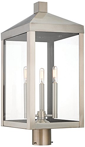 Livex Lighting 20586-91 Nyack 3 Outdoor Post Top Lantern, Brushed Nickel