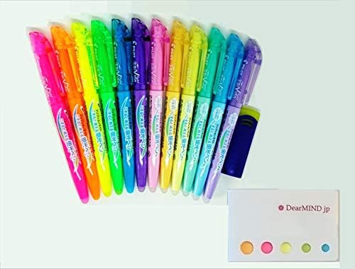 Pilot Highlighter Frixion Light, 6 Color Set plus 6 Soft Color Set, Total of 12 Colors, Value Set With the Special Eraser Attached Only for Friction Series & Sticky notes