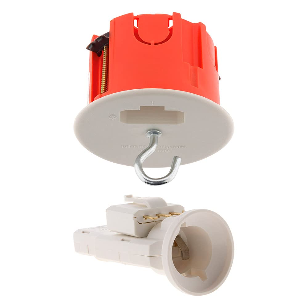 Zenitech - DCL Center Point Kit for Plasterboard Walls - Ø65mm with Plug, E27 Socket and Hook - Easy Installation for Fixtures on Cavity Walls - Red - Complete Set