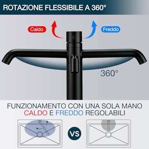 DETBOM 360° Swivel High Basin Mixer Tap Single Lever Hot and Cold Water, Bathroom Mixer Tap 304 Stainless Steel, Removable Aerator, Black