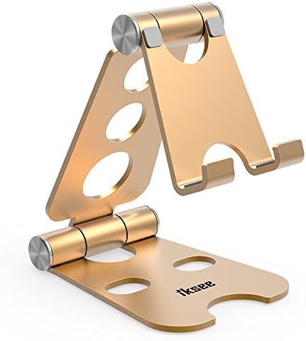 Adjustable Cell Phone Stand, iKsee Smartphone Tablet Stand, Dual Foldable Phone Holder, Cradle for iPhone 8 X 7 6 6s Plus 5 5s 5c Tablet E-Reader(4-13"), Desk Accessories-Gold Rose