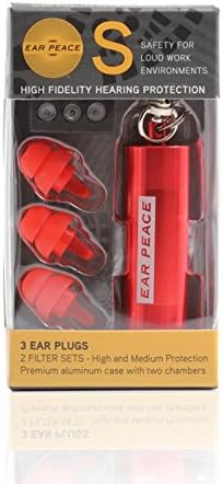 EarPeace Reusable Safety Ear Plugs – High Fidelity Hearing Protection for DIY, Construction, Work, Loud Environments and Airplane Noise Reduction (Standard, Red Case)