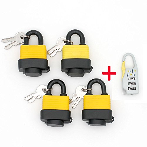 moon-1 Set of 4 Keyed Alike Waterproof Padlock, 4” Wide Body - Weather Resistant Outdoor Padlock, 8 Keys Included - Thumbnail 7