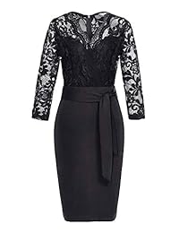 AUQCO - Vestido de encaje floral con cuello en V para cóctel, manga 3 4, para mujer