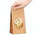 GSSUSA Bakery Bags Paper Treat Bags Resealable Kraft Paper Bags Cookie Popcorn Bags with Windows, 3.54x2.36x6.7, Pack of 100 (Brown)