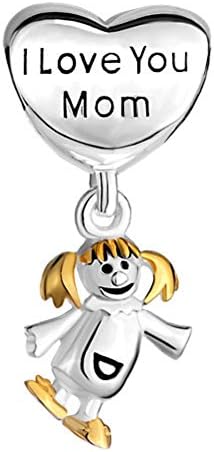 ClayCharm Sterling Silver Love You Mom Daughter Dangle Heart Charms fit Bracelet