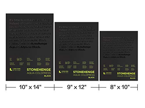 Stonehenge, 1 Legion Aqua Watercolor Pad, 140lb, Cold Press, 9 by 12 Inches, Black Paper, 15 Sheets