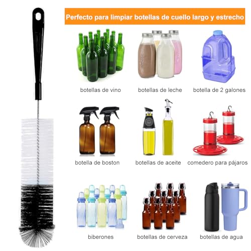 9 Piezas Cepillos de Limpieza para Botellas, Cepillo para Lavar Botellas Multifunción con Orificio para Colgar, Cepillo de Tubo de Pajitas de Nylon para Botella, Biberones, Termos,Tarros,Tapones-Negro