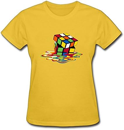 Twentees Custom Womens Melting Rubik's Cube T shirt Natural Cotton Yellow XS