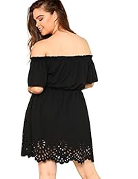 Romwe - Vestido corto de fiesta para mujer, talla grande, sin hombros, con dobladillo