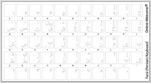 FARSI (PERSIAN) KEYBOARD STICKERS TRANSPARENT BACKGROUND WHITE LETTERS