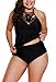 Asvivid Women's Plus Size Crochet Halter Tankini Swimsuit Two Piece Swimwear Bathing Suit