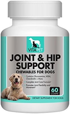 Vitapet Advanced Strength Joint and Hip Chewables with Glucosamine, Chondroitin, MSM, Vitamin C, Vitamin E, and Much More.