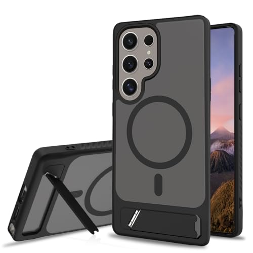 AIQIUQIU Magnetic Case for Samsung Galaxy S23 Ultra 5G [Compatible with Mag Safe][Built-in Invisible Kickstand] Mil-Grade Drop Protection, Adjustable Kickstand Translucent Matte Cover, Black