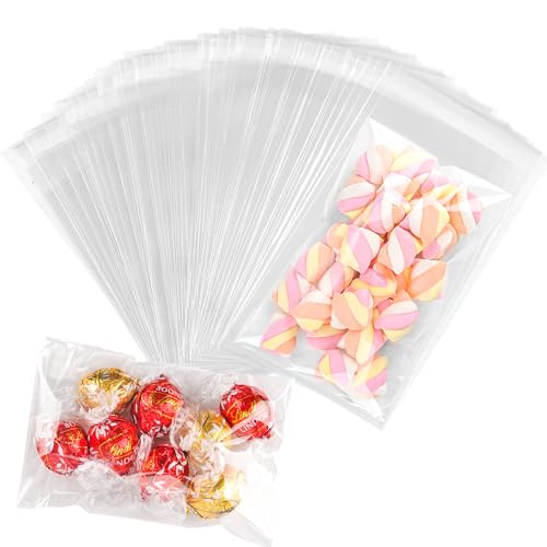 YunKo 100PACK Self Sealing Cellophane Bags Clear Cookie Bags for Gift Giving Treat bag for Packaging Cookies, Candy, Gift(4x6 Inch)