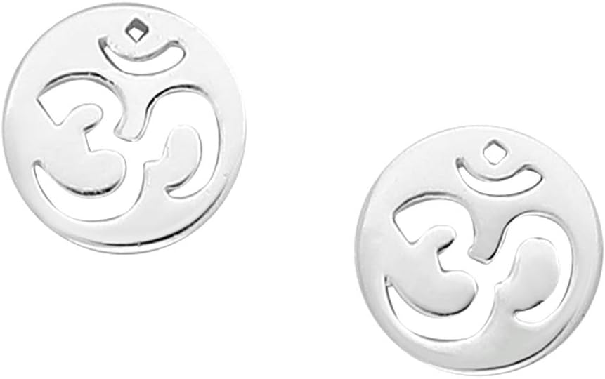 Sterling Silver OM AUM Flat Disc Stud Earrings