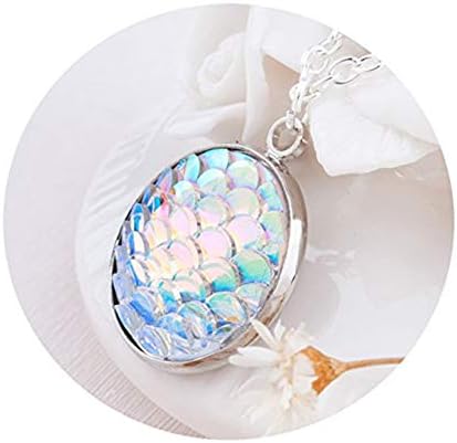 Best Wing Jewelry Iridescent White AB Mermaid/Fish/Dragon Scale Cabochon Pendant Necklace