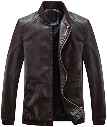 ZIMOXUAN Fall Men's Stand Collar Faux Leather Bomber Jacket