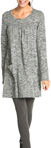 Echou Women's O Neck Dress, Casual Solid Long Sleeve Above Knee Dress Loose Party Dress (XXL, Gray)