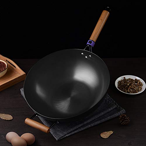 Caannasweis Authentic Chinese Wok (12.5inch), Carbon Steel Wok For