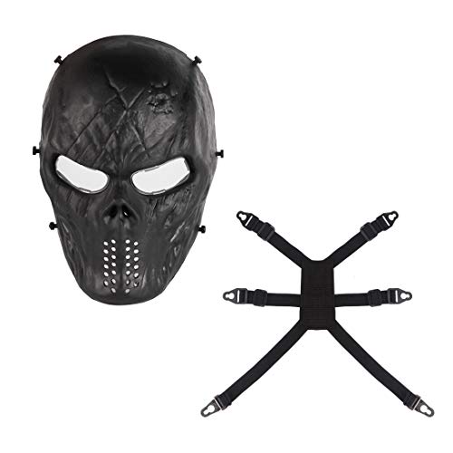Senmortar Airsoft Mask Full Face Skull Black Masks Tactical Clear PC