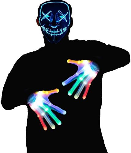 WesGen Halloween Purge LED Mask and LED Gloves Kit Costume Festival Parties Scary Mask and Gloves Light Up Creepy Masks