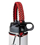 WaterFit Paracord Carrier Strap Cord with Safety Ring and Carabiner for 12-Ounce to 64-Ounce Wide Mouth Water Bottles, Red/Compass