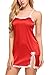 Avidlove Women Sexy Lingerie Satin Chemise Lace Babydoll Side Slit Strap Sleepwear Red XX-Large