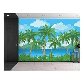 Large Wall Mural - Image of Tropical Scenery with Palm Trees | Self-Adhesive Vinyl Wallpaper/Removable Modern Decorating Wall Art - 66" x 96"