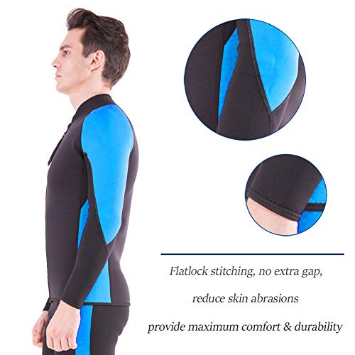 Flexel Wetsuit Tops/Pants, 2mm Premium Neoprene Wet Suit Jacket/Scuba Diving Vest for Swimming Snorkeling Surfing Fishing XSPAN Front Zipper Suit (2mm Jacket Ocean, Small)