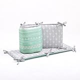 Mint Green and Grey Reversible Baby Crib Bumper - Native American Design