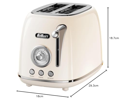 Feller Germany, Retro Style 2-Slice Toaster, 815 W, Steel Body, Dust Cover & foldable Bun Warmer,Defrost, Reheat & Cancel Function,Removable Crumb Tray, TO290, 2Y Guarantee, UAE Version (Cream)