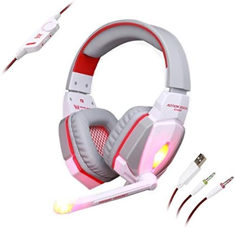 BestOpps KOTION EACH G4000 Gaming Headset Professional Over Ear Stereo 3.5mm Plug Gaming Headphone with Mic Volume Control for PC Computer Laptop Gaming (White+Red)