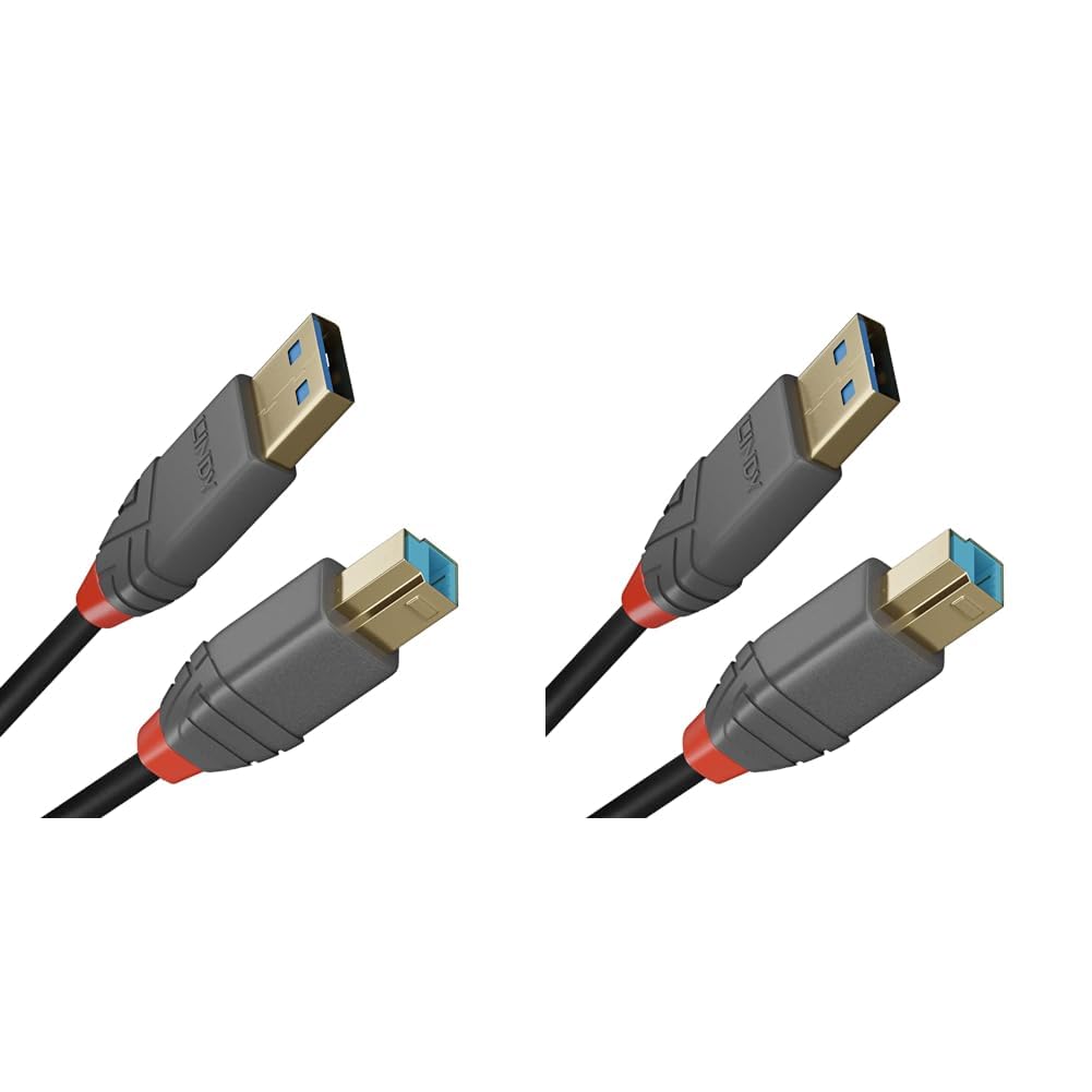 LINDY 36743 3m USB 3.2 Type A to B Cable, 5Gbps, Anthra Line,Black (Pack of 2)