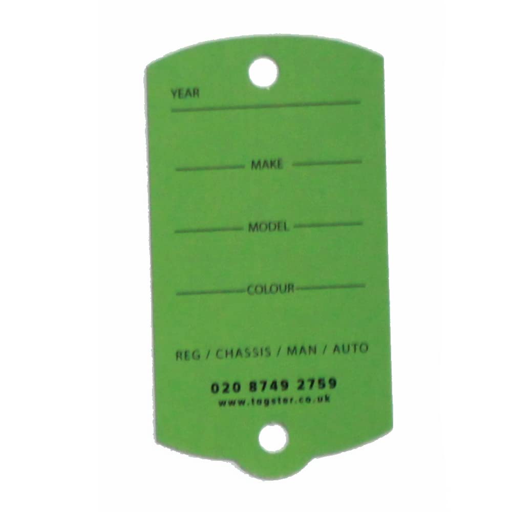 Key Tags - Biodegradable Cardboard Vehicle Key Tags (200) with Metal Rings - Green