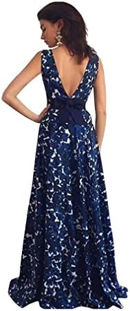 Kolylong Sexy Women Floral Backless Long Dress Formal Prom Dress Party Ball Gown Evening Wedding Dress (UK 12, Blue)