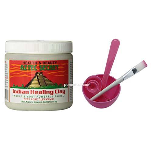 Aztec Secret Indian Healing Clay & 4 in 1 Cosmetic DIY Facial Mask Bowl Brush Stick Measure Spoon (1 Lb, Pink)