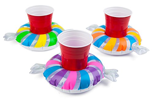 BigMouth Inc. Inflatable Penny Candy Pool Cupholder Floats, 3-pack includes 3 Different Candy Colors Drink Floats