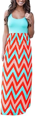 Women Summer Dress,Womens Casual Dress Sleeveless Wave Striped Scoop Neck Tank Maxi Long Dress 2019
