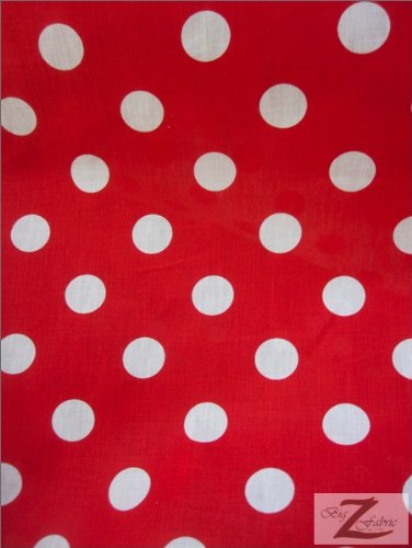 60-Inch Wide Polka Dot Poly Cotton Fabric By The Yard, White Dot On Red Fabric