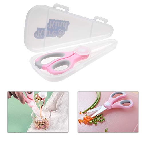 Kare & Kind Ceramic Baby Food Scissors - Pink - With Dust Cover and Storage Case - Cut Baby Food Easily - Food Safe BPA Free Kitchen Tool - Ideal for Noodles, Meat, Chicken, Veggies and Fruits